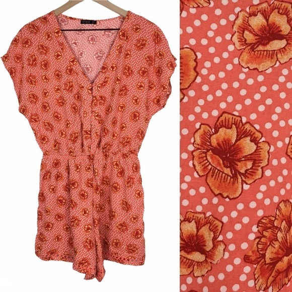 COTTON ON Floral Romper Dots Flowers Lace Embroidered Lightweight Size Small - Picture 1 of 11